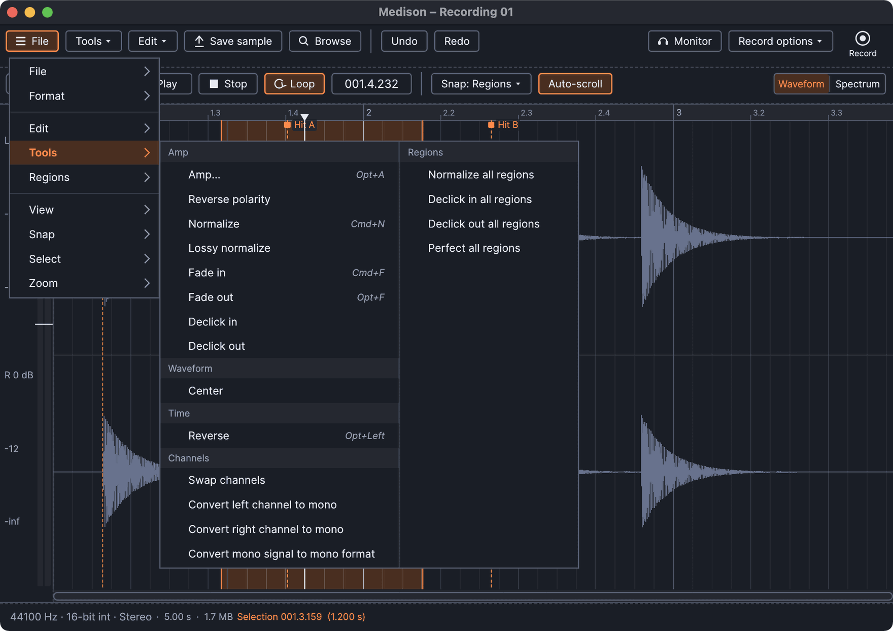 Tools menu